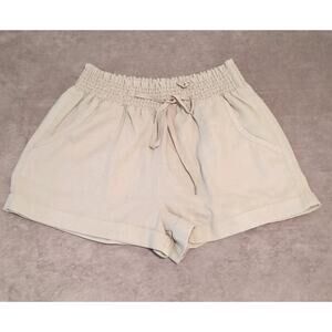 Forever 21 Womens Cream 
Beige L Linen Blend Drawstring Shorts Preppy Beach